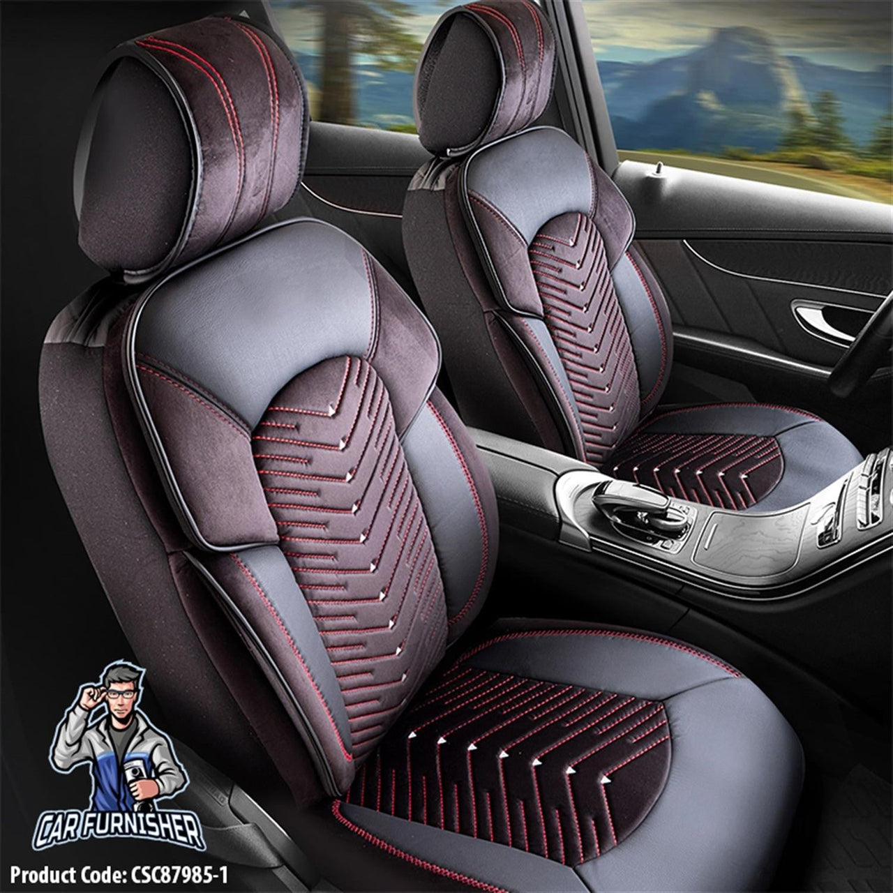 Volkswagen Passat Seat Covers Dubai Design Red 5 Seats + Headrests (Full Set) Leather & Velvet Fabric