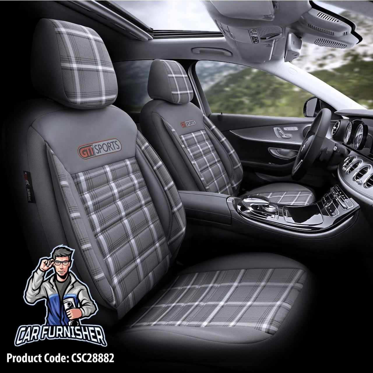 Volkswagen Jetta Seat Covers GTI Sports Design Gray 5 Seats + Headrests (Full Set) Leather & Jacquard Fabric