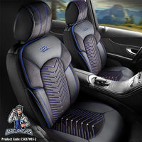 Thumbnail for Mercedes 190 Seat Covers Dubai Design Blue 5 Seats + Headrests (Full Set) Leather & Velvet Fabric