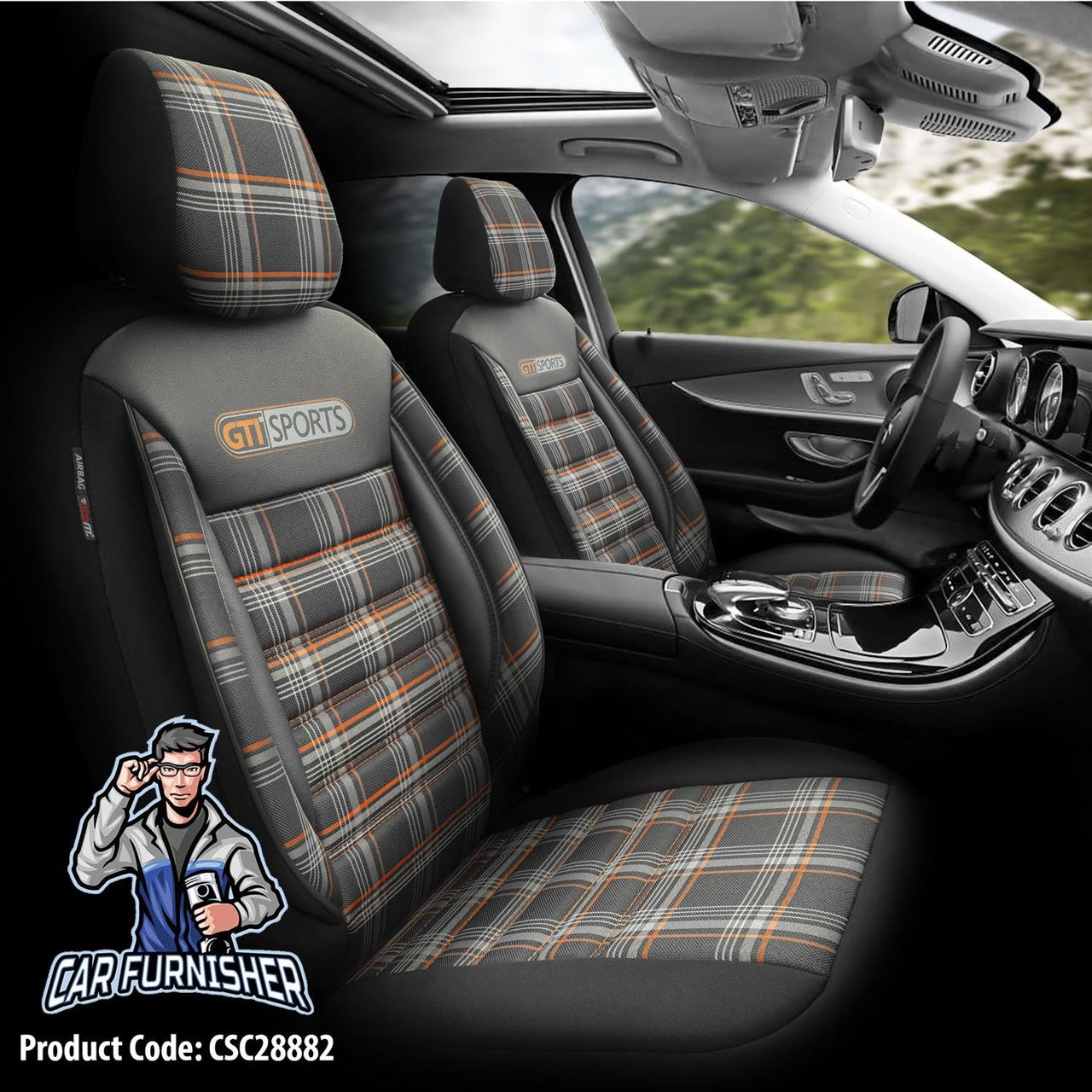 Volkswagen Jetta Seat Covers GTI Sports Design Orange 5 Seats + Headrests (Full Set) Leather & Jacquard Fabric