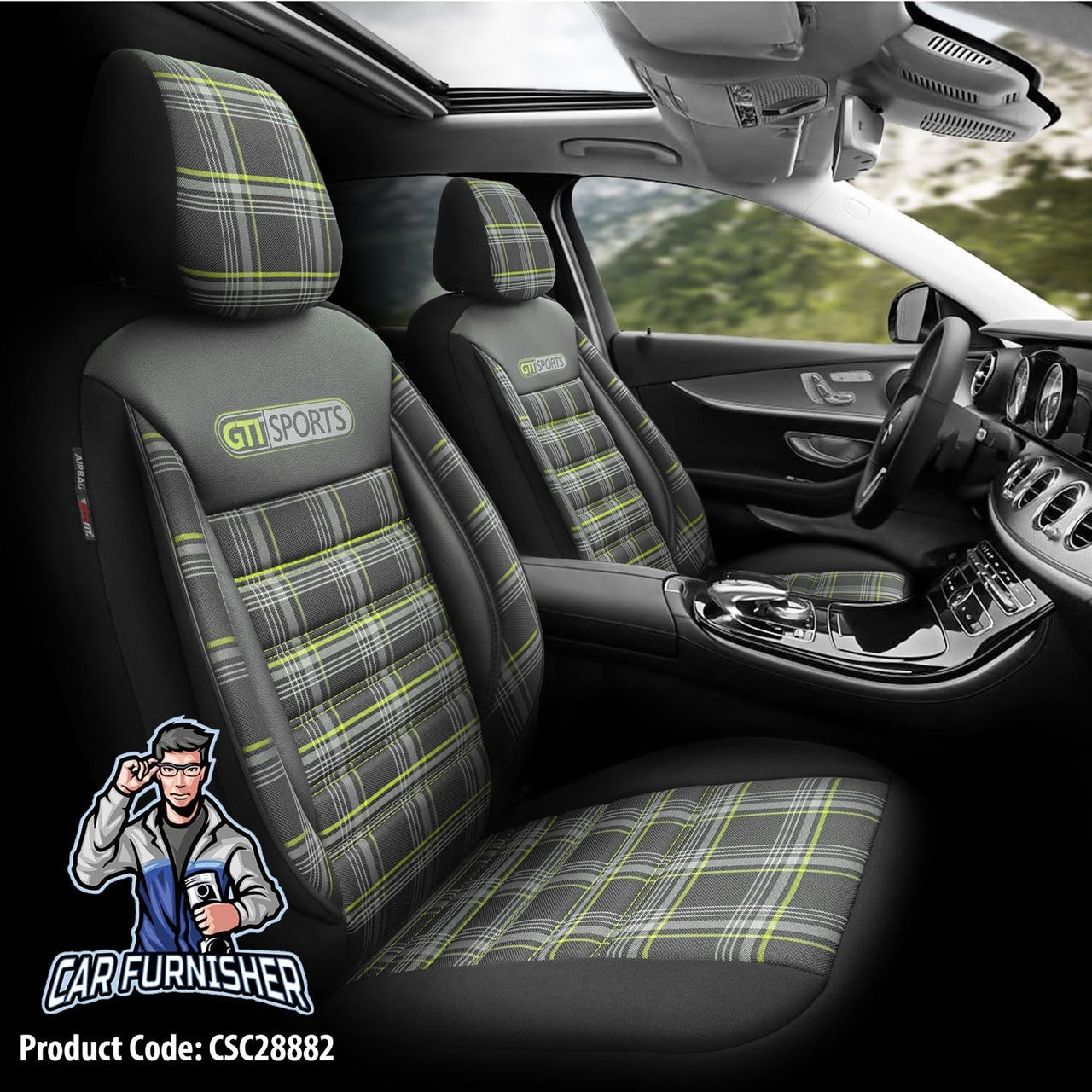 Volkswagen Passat Seat Covers GTI Sports Design Green 5 Seats + Headrests (Full Set) Leather & Jacquard Fabric