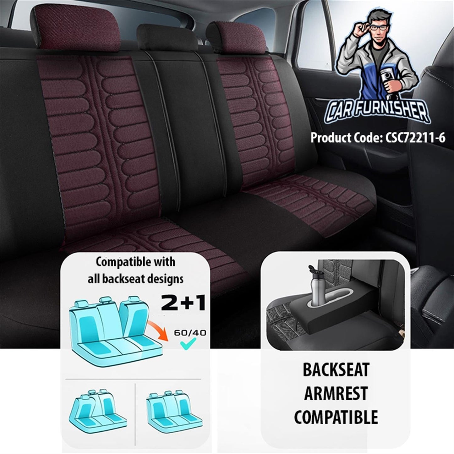 Mercedes 190 Seat Covers London Design Burgundy 5 Seats + Headrests (Full Set) Leather & Jacquard Fabric