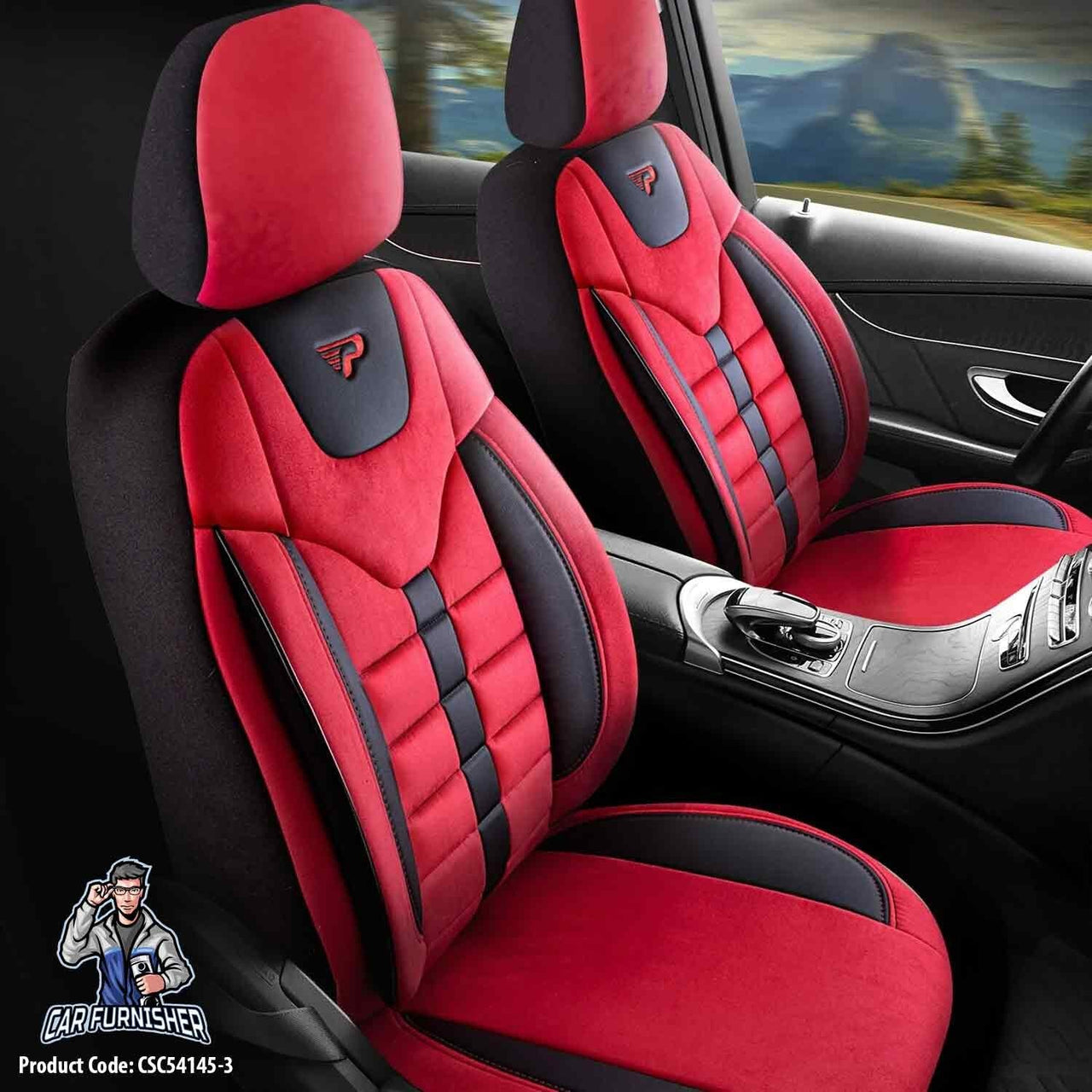 Volkswagen Jetta Seat Covers Toronto Design Red 5 Seats + Headrests (Full Set) Leather & Suede Fabric