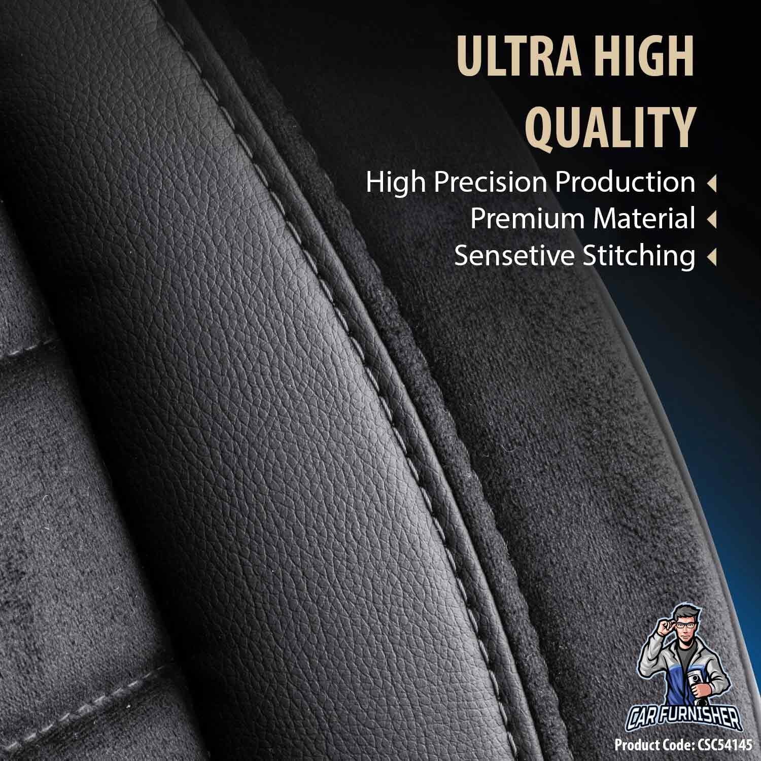 Mercedes 190 Seat Covers Toronto Design Black 5 Seats + Headrests (Full Set) Leather & Suede Fabric