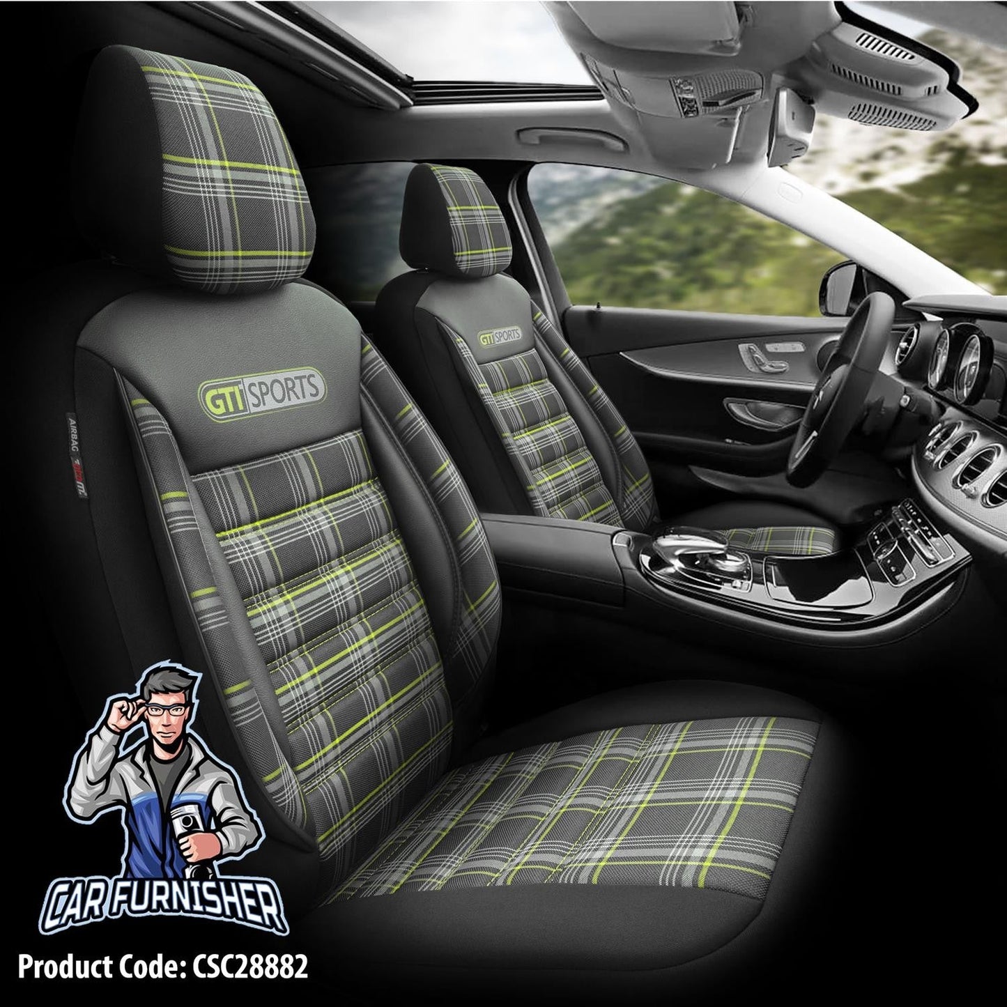 VW Golf GTI Car Seat Covers MK4/MK5/MK6/MK7 1998-2020 Special Series Green 5 Seats + Headrests (Full Set) Leather & Fabric