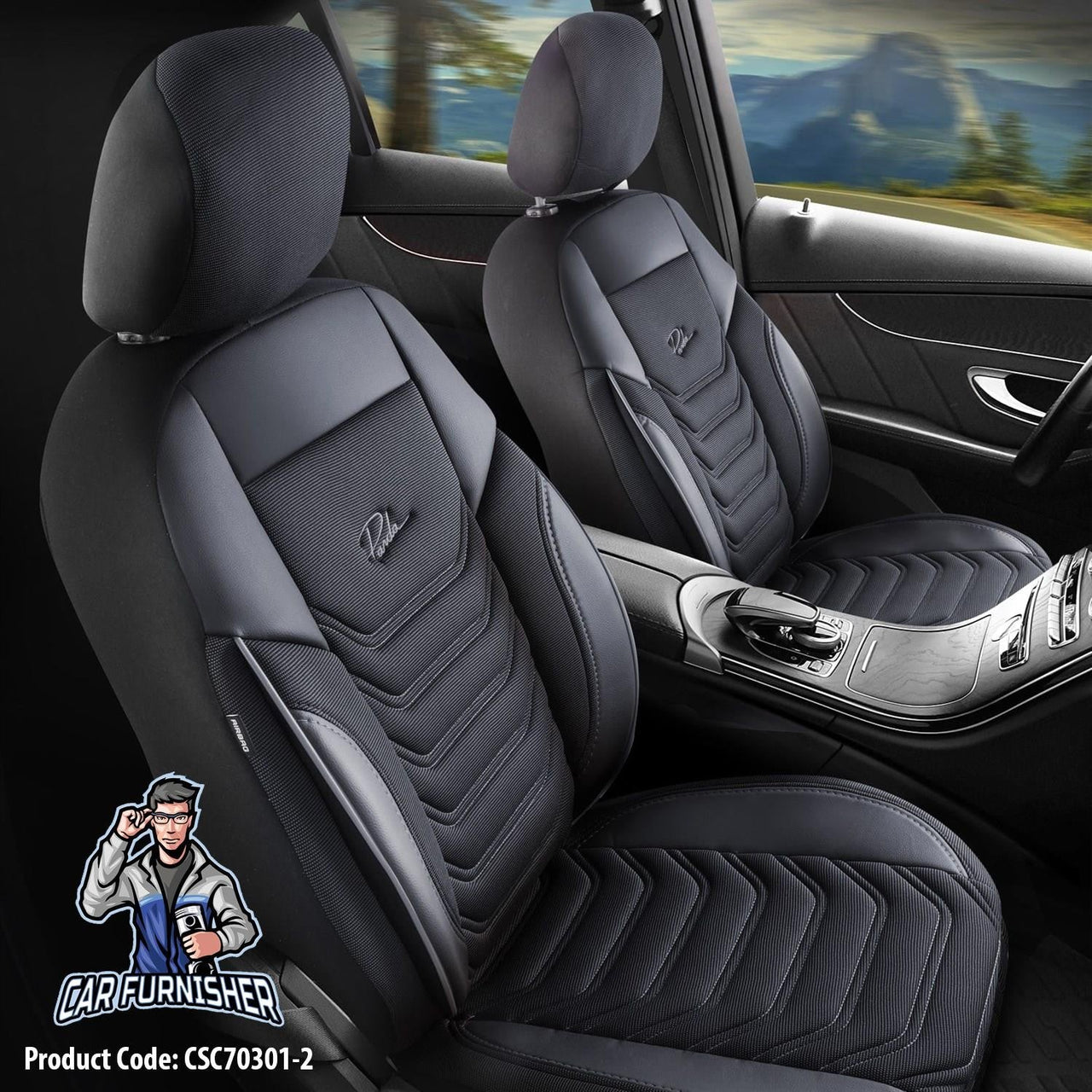 Mercedes 190 Seat Covers Florida Design Black 5 Seats + Headrests (Full Set) Leather & Pique Fabric