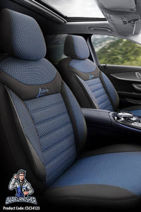 Thumbnail for Volkswagen Jetta Seat Covers Line Design Blue 5 Seats + Headrests (Full Set) Leather & Cotton Fabric