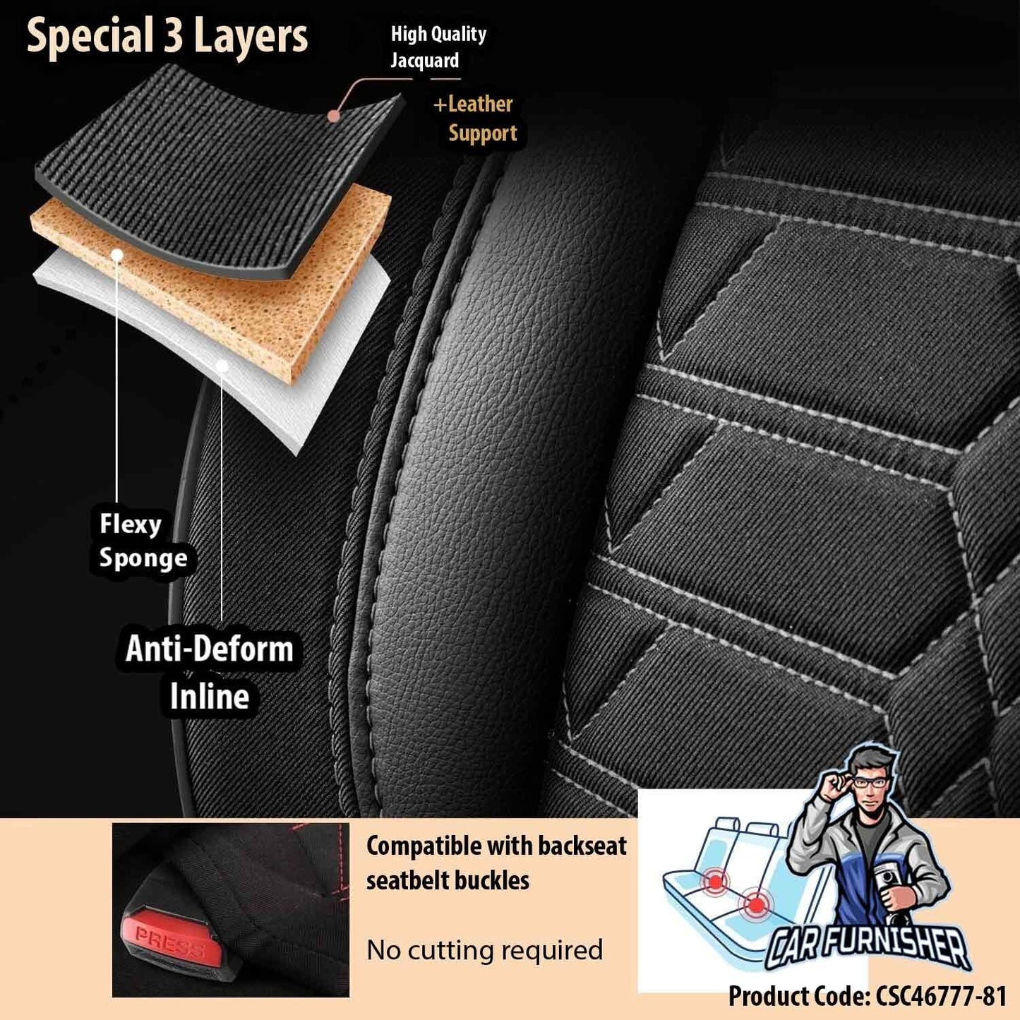 Mercedes 190 Seat Covers Venetian Design Black 5 Seats + Headrests (Full Set) Leather & Jacquard Fabric