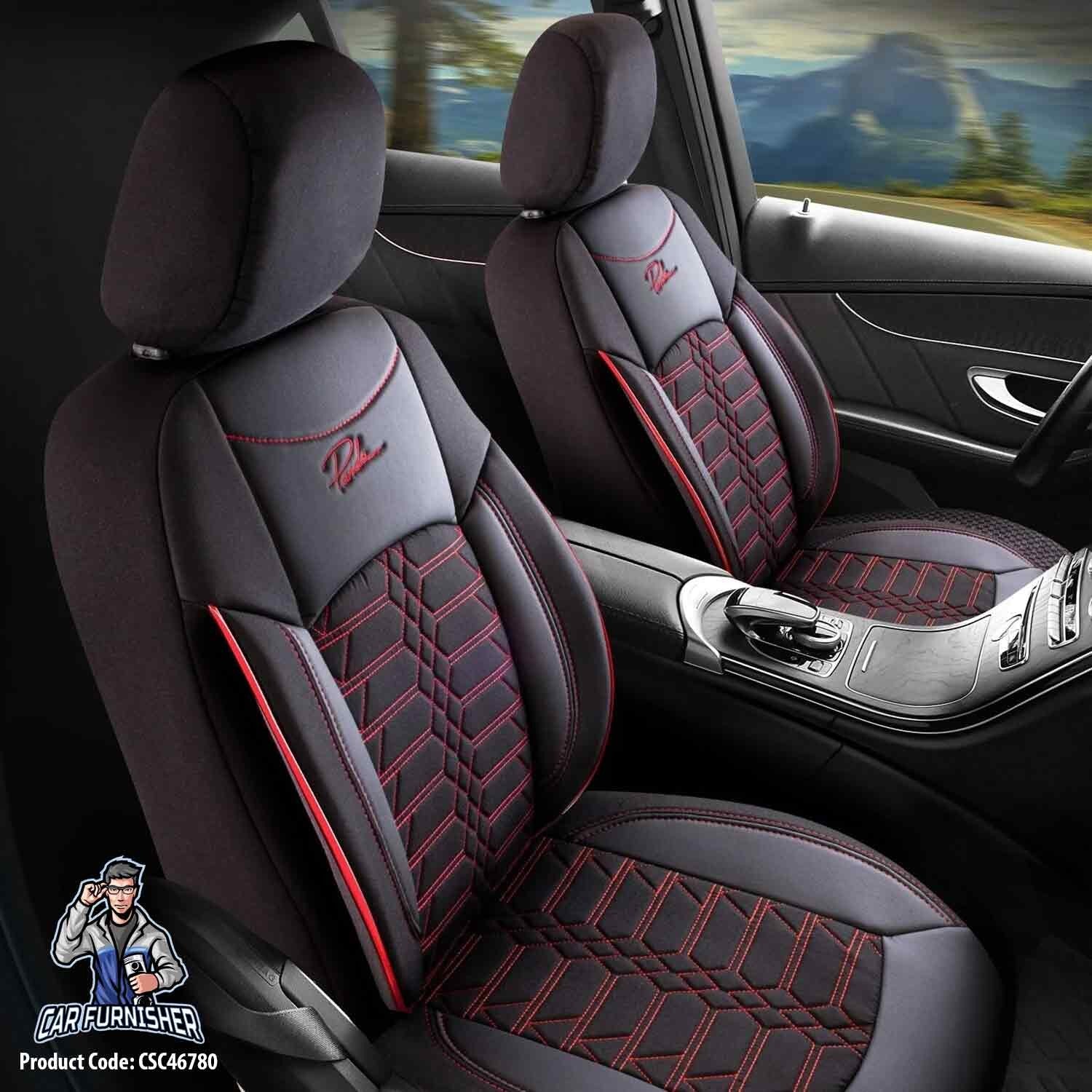 Mercedes 190 Seat Covers Venetian Design Red 5 Seats + Headrests (Full Set) Leather & Jacquard Fabric