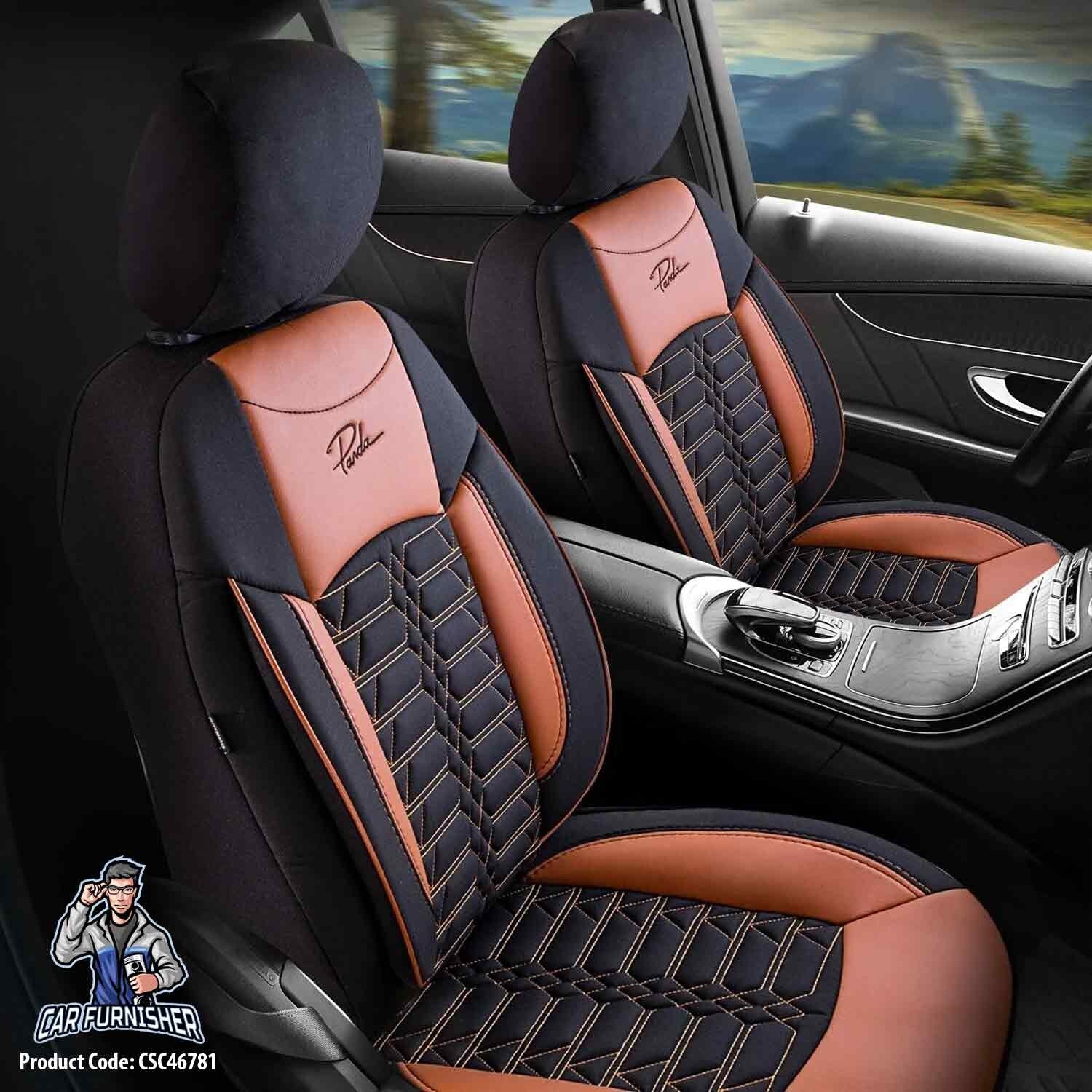 Mercedes 190 Seat Covers Venetian Design Tan-Snuff 5 Seats + Headrests (Full Set) Leather & Jacquard Fabric