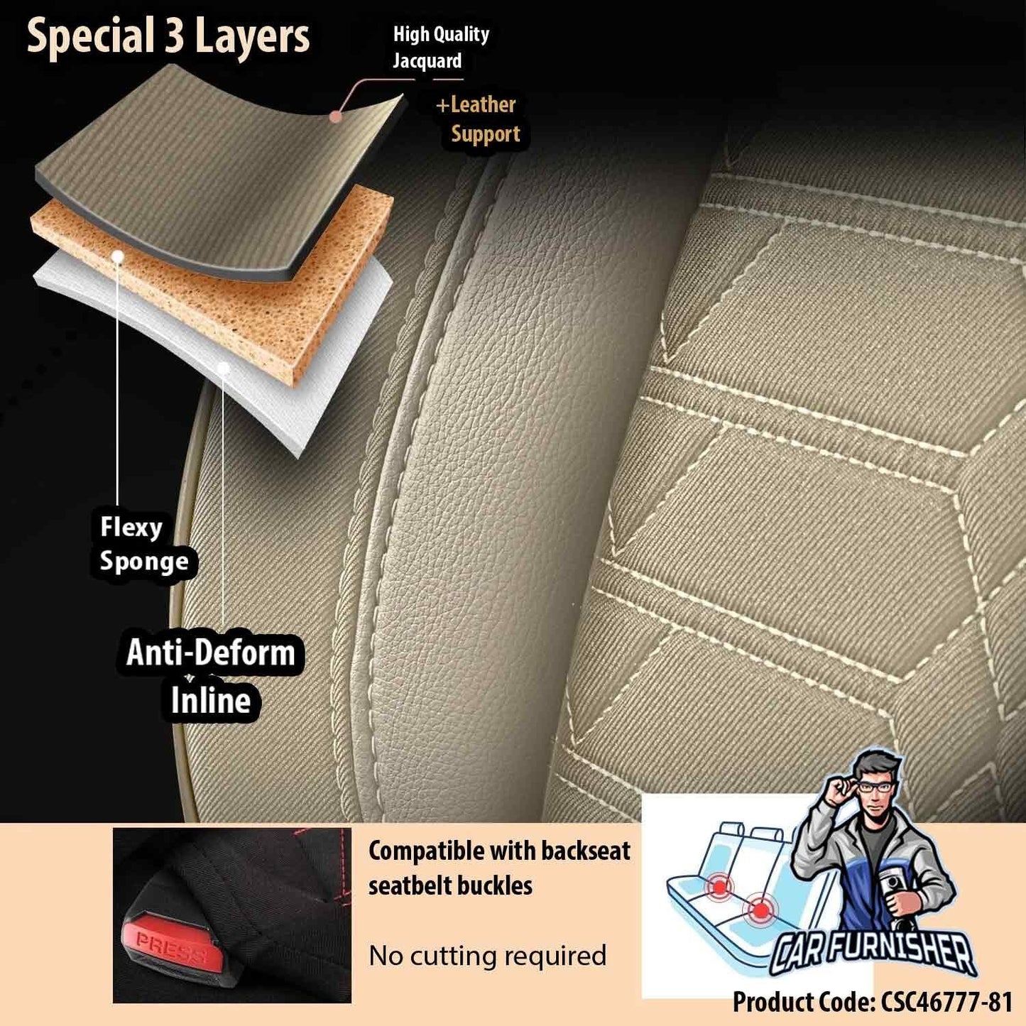 Mercedes 190 Seat Covers Venetian Design Beige 5 Seats + Headrests (Full Set) Leather & Jacquard Fabric