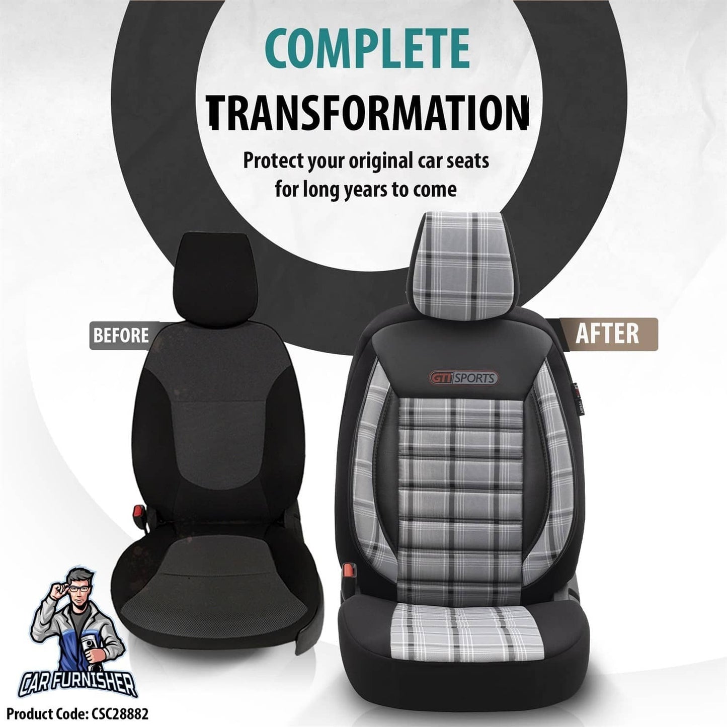VW Polo GTI Car Seat Covers MK3/MK4/MK5/MK6 1995-2024 Special Series Silver 5 Seats + Headrests (Full Set) Leather & Fabric