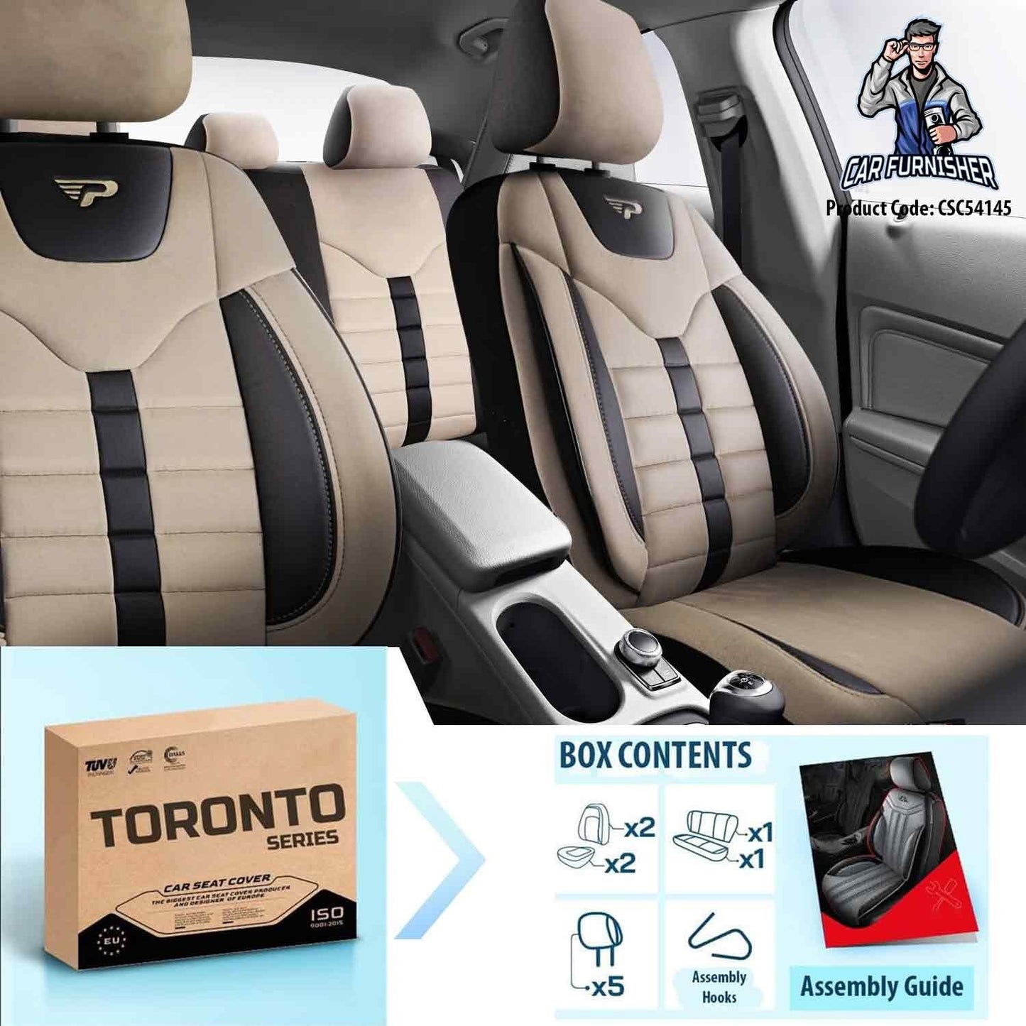 Mercedes 190 Seat Covers Toronto Design Beige 5 Seats + Headrests (Full Set) Leather & Suede Fabric
