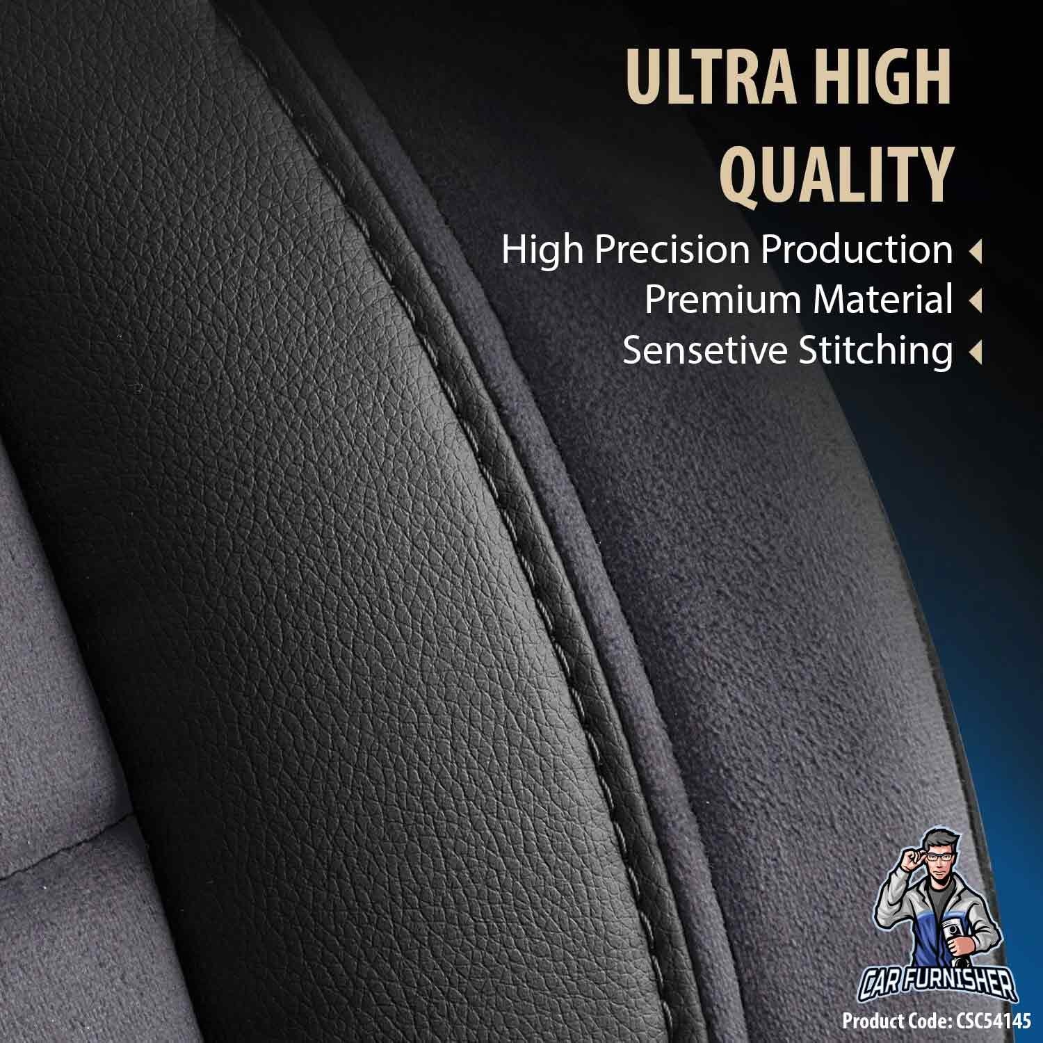 Mercedes 190 Seat Covers Toronto Design Smoked Black 5 Seats + Headrests (Full Set) Leather & Suede Fabric