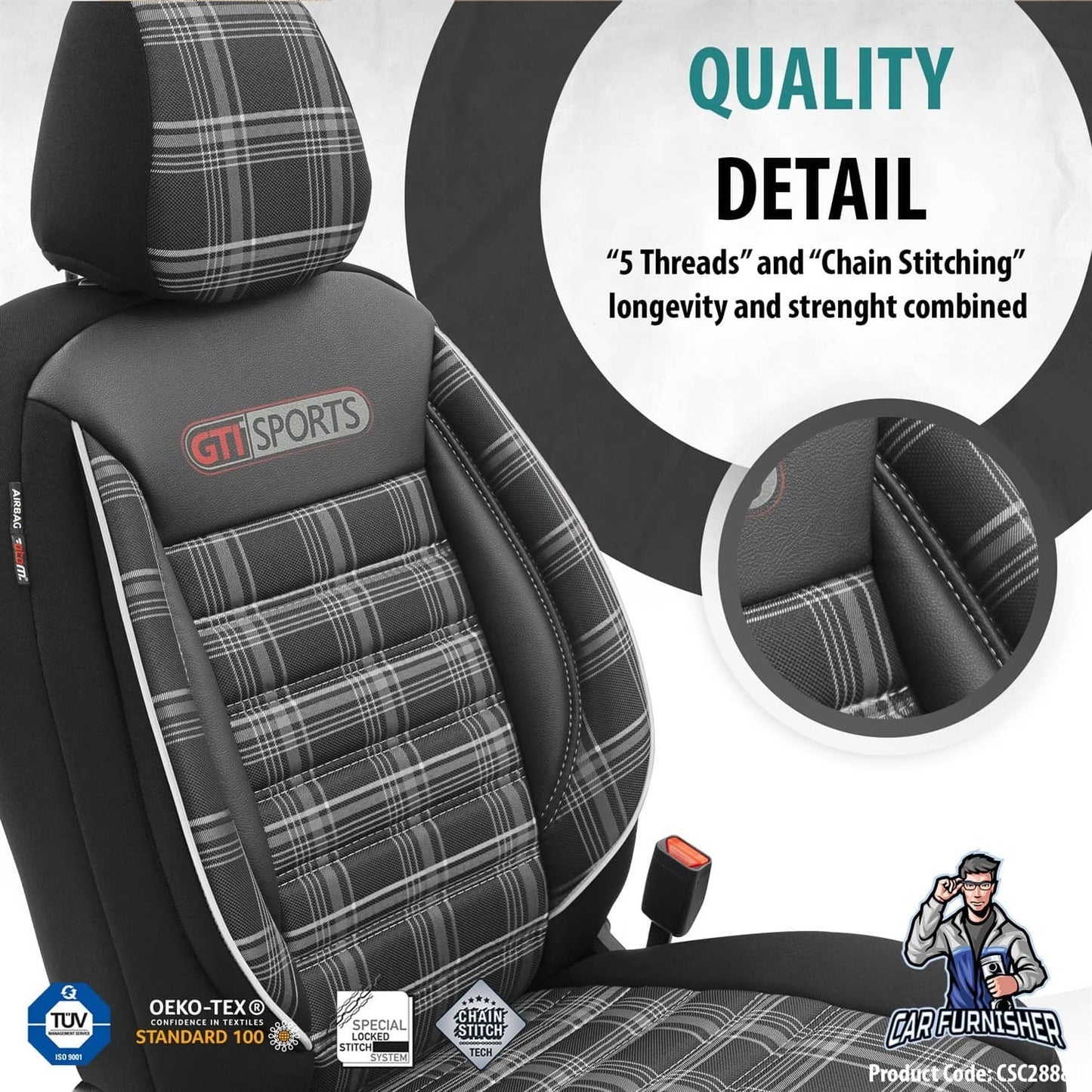 VW Golf GTI Car Seat Covers MK4/MK5/MK6/MK7 1998-2020 Special Series Smoked Black 5 Seats + Headrests (Full Set) Leather & Fabric