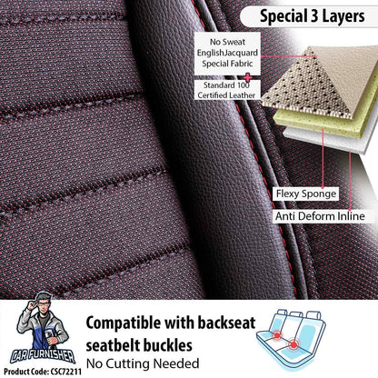 Mercedes 190 Seat Covers London Design Burgundy 5 Seats + Headrests (Full Set) Leather & Jacquard Fabric