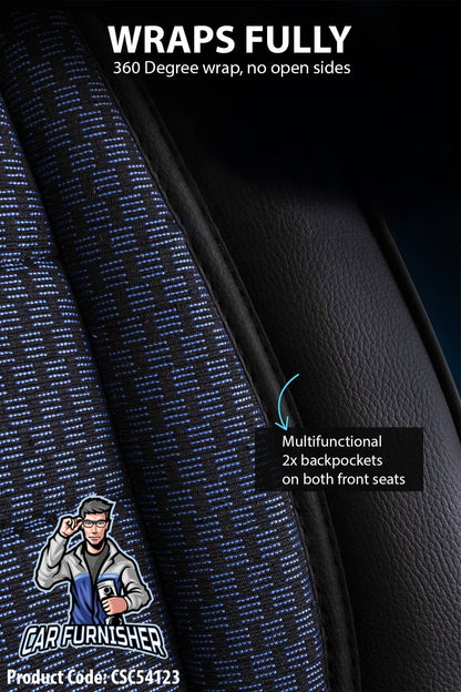 Mercedes 190 Seat Covers Line Design Blue 5 Seats + Headrests (Full Set) Leather & Cotton Fabric
