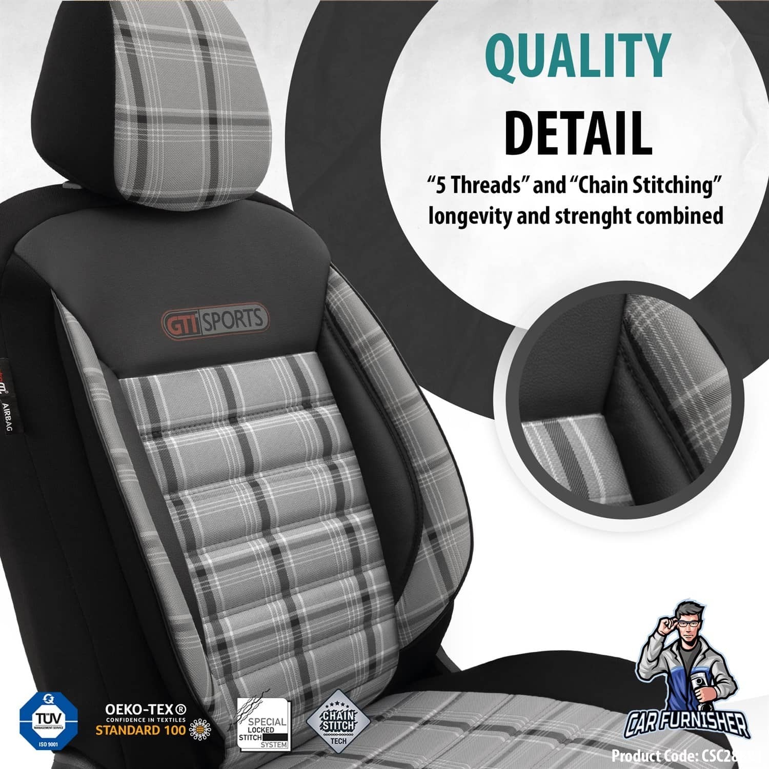 VW Polo GTI Car Seat Covers MK3/MK4/MK5/MK6 1995-2024 Special Series Silver 5 Seats + Headrests (Full Set) Leather & Fabric