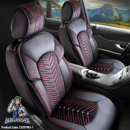 Mercedes 190 Seat Covers Dubai Design Red 5 Seats + Headrests (Full Set) Leather & Velvet Fabric