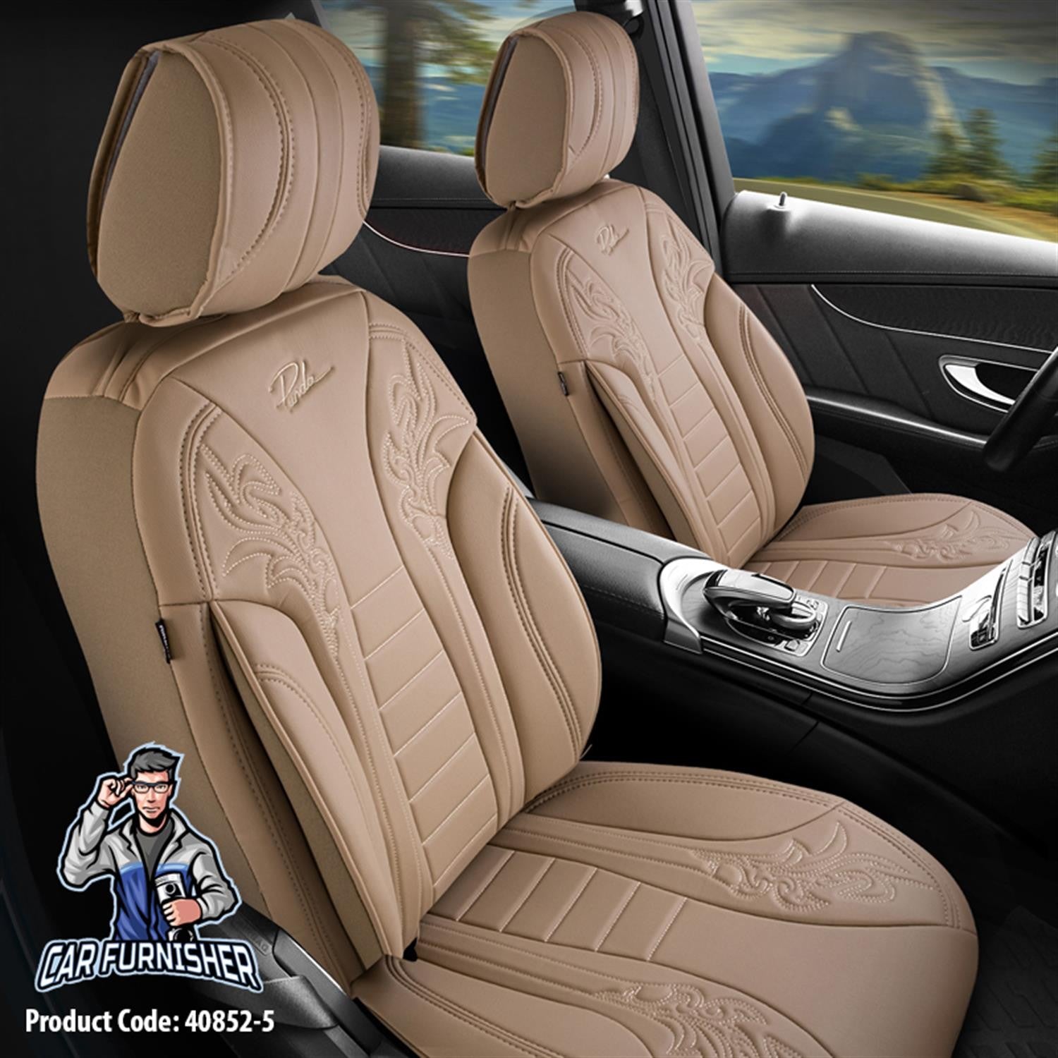 Mercedes 190 Seat Covers Tokyo Design Beige 5 Seats + Headrests (Full Set) Full Leather