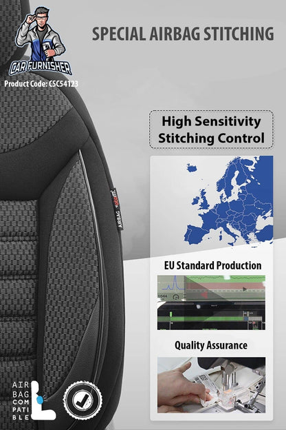 Mercedes 190 Seat Covers Line Design Gray 5 Seats + Headrests (Full Set) Leather & Cotton Fabric