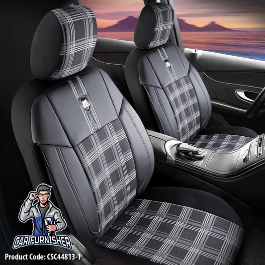 Mercedes 190 Seat Covers Cesme Design Gray 5 Seats + Headrests (Full Set) Leather & Plaid Fabric