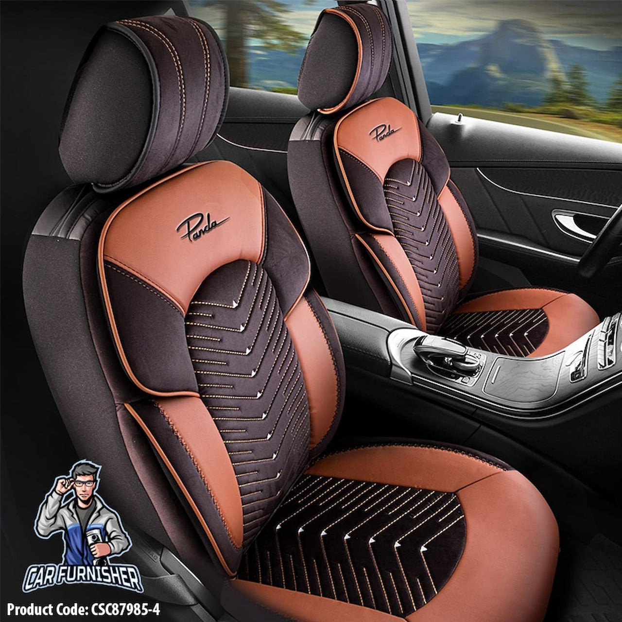 Volkswagen Jetta Seat Covers Dubai Design Tan-Snuff 5 Seats + Headrests (Full Set) Leather & Velvet Fabric