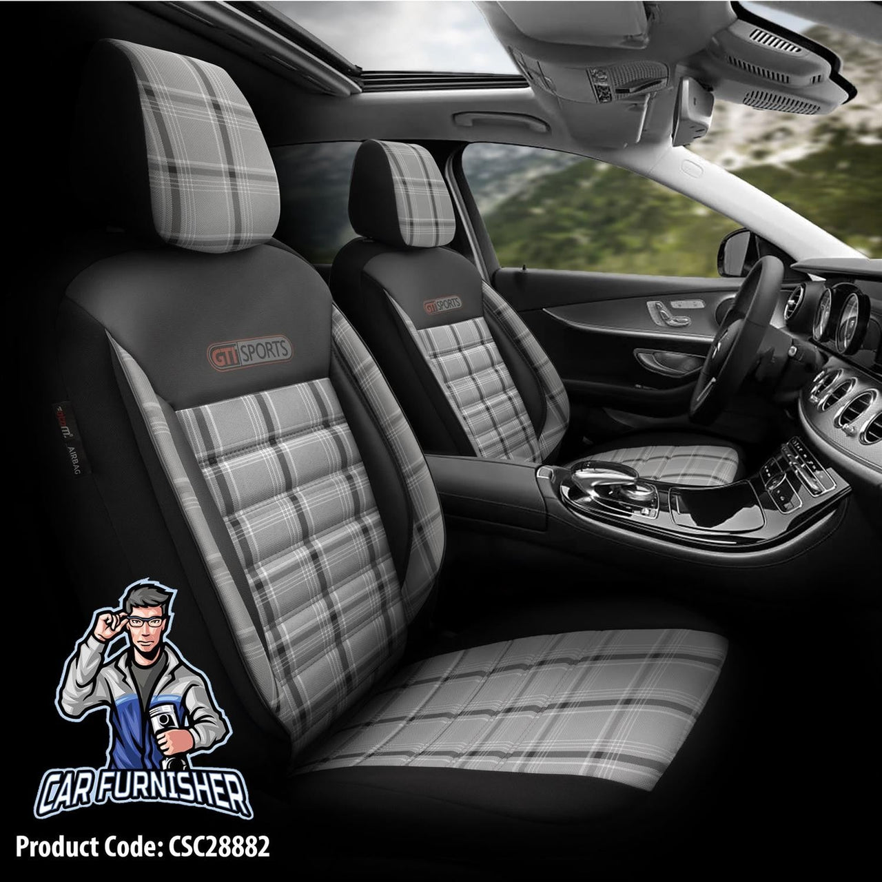 Volkswagen Jetta Seat Covers GTI Sports Design Silver 5 Seats + Headrests (Full Set) Leather & Jacquard Fabric