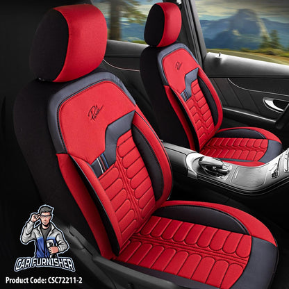 Mercedes 190 Seat Covers London Design Red 5 Seats + Headrests (Full Set) Leather & Jacquard Fabric