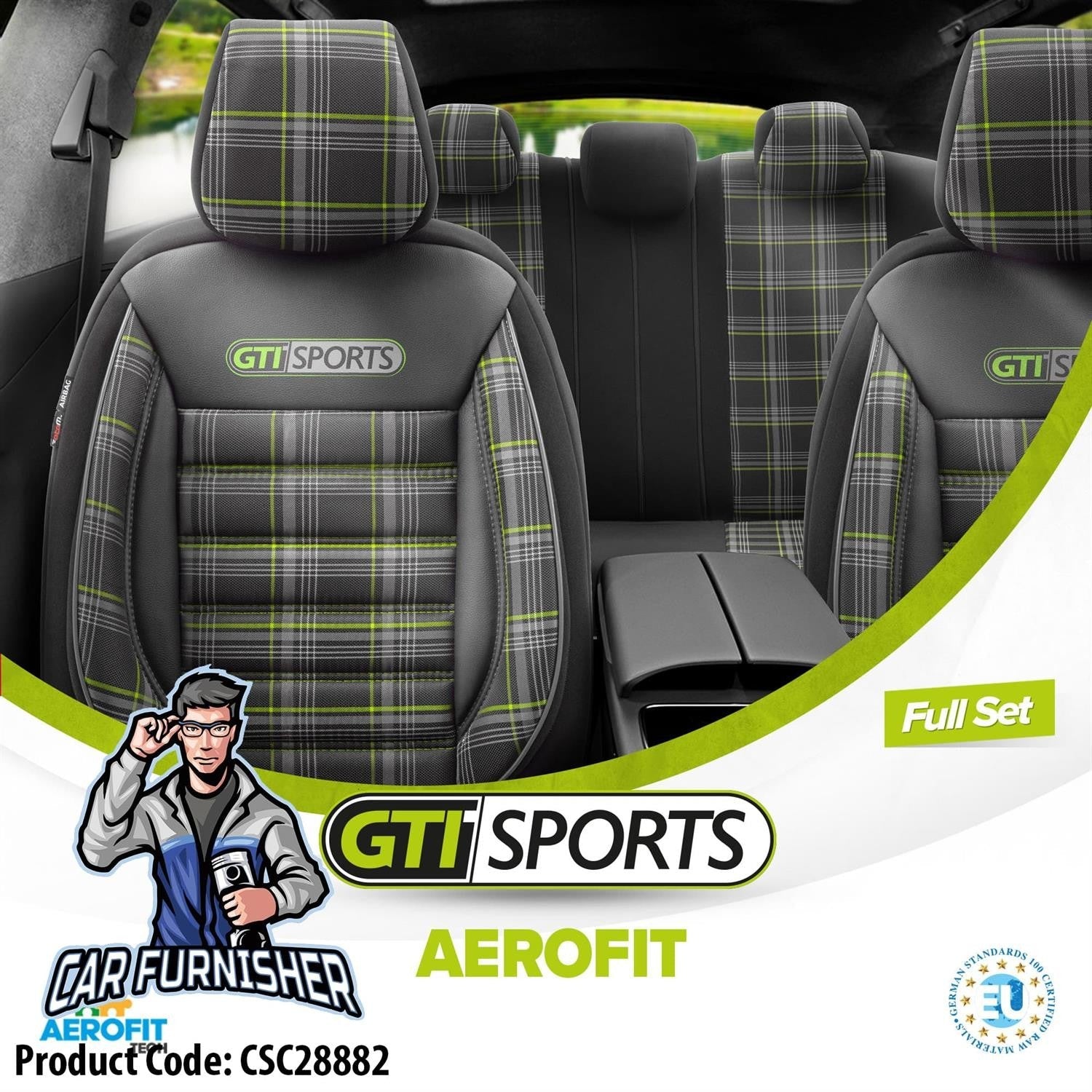 VW Polo GTI Car Seat Covers MK3/MK4/MK5/MK6 1995-2023 Special Series Green Leather & Fabric