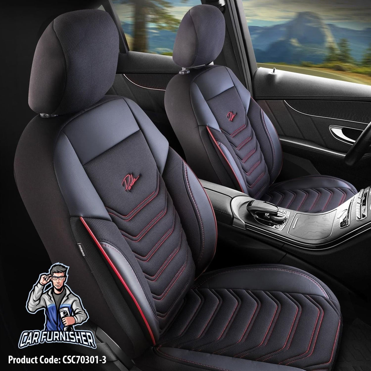 Mitsubishi Outlander Seat Covers Florida Design Red 5 Seats + Headrests (Full Set) Leather & Pique Fabric