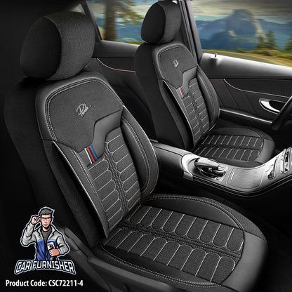 Mercedes 190 Seat Covers London Design Black 5 Seats + Headrests (Full Set) Leather & Jacquard Fabric