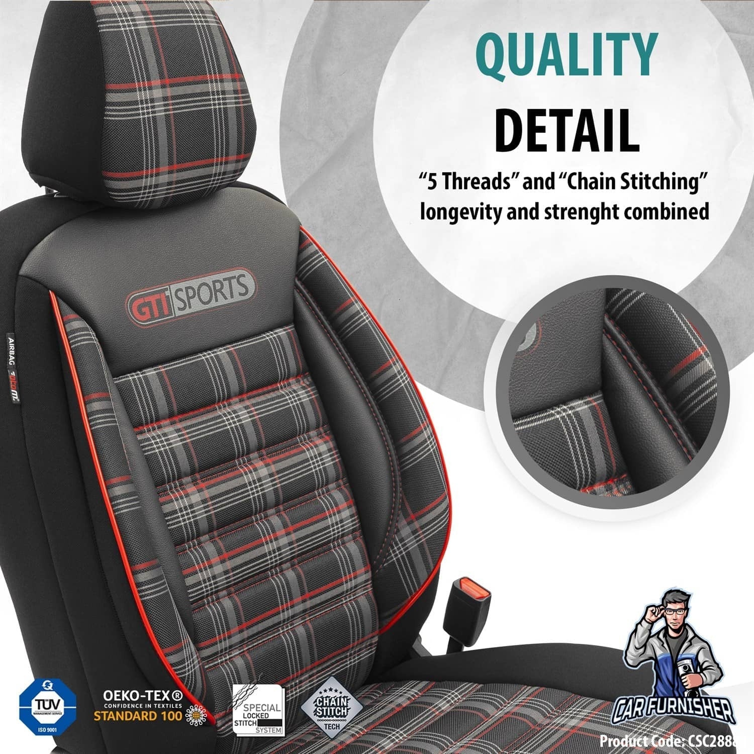 VW Polo GTI Car Seat Covers MK3/MK4/MK5/MK6 1995-2024 Special Series Red 5 Seats + Headrests (Full Set) Leather & Fabric