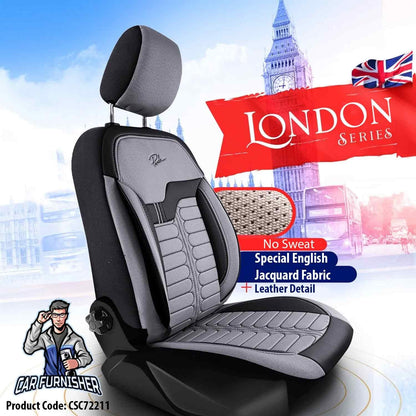 Mercedes 190 Seat Covers London Design Silver 5 Seats + Headrests (Full Set) Leather & Jacquard Fabric