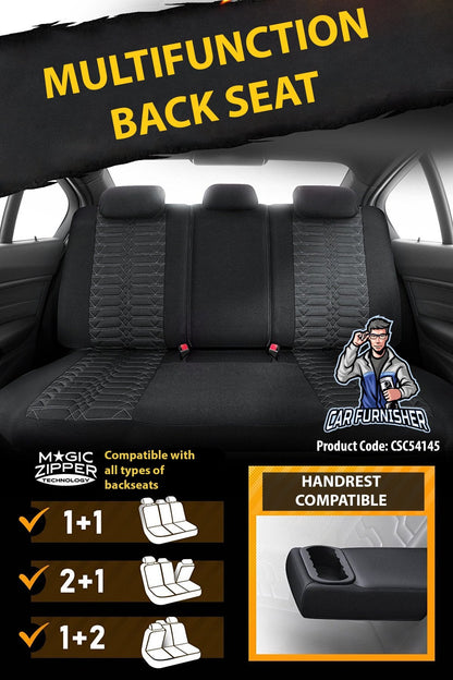 Mercedes 190 Seat Covers Venetian Design Black 5 Seats + Headrests (Full Set) Leather & Jacquard Fabric