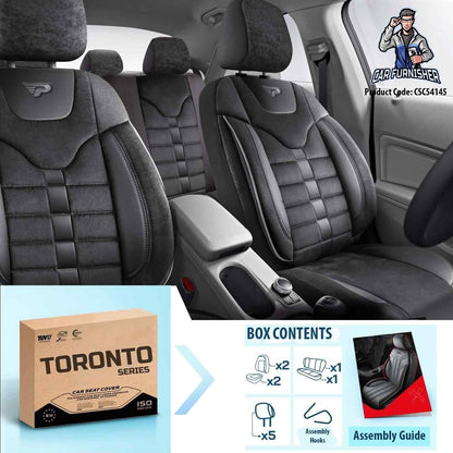Mercedes 190 Seat Covers Toronto Design Black 5 Seats + Headrests (Full Set) Leather & Suede Fabric
