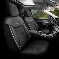 Thumbnail for Audi A5 Seat Covers Comfortline Design Dark Gray 5 Seats + Headrests (Full Set) Leather & Foal Feather Fabric