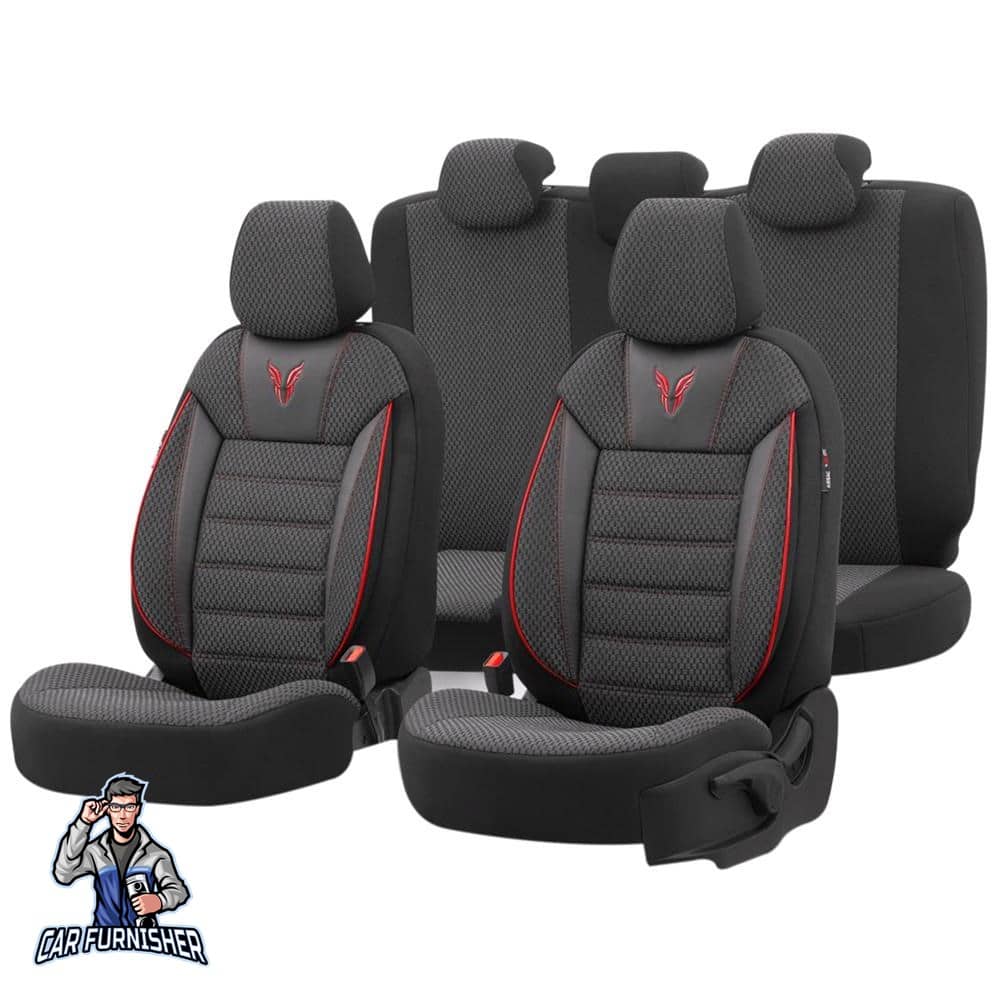 Mercedes 190 Seat Covers Toro Performance Design Red 5 Seats + Headrests (Full Set) Leather & Cotton Fabric