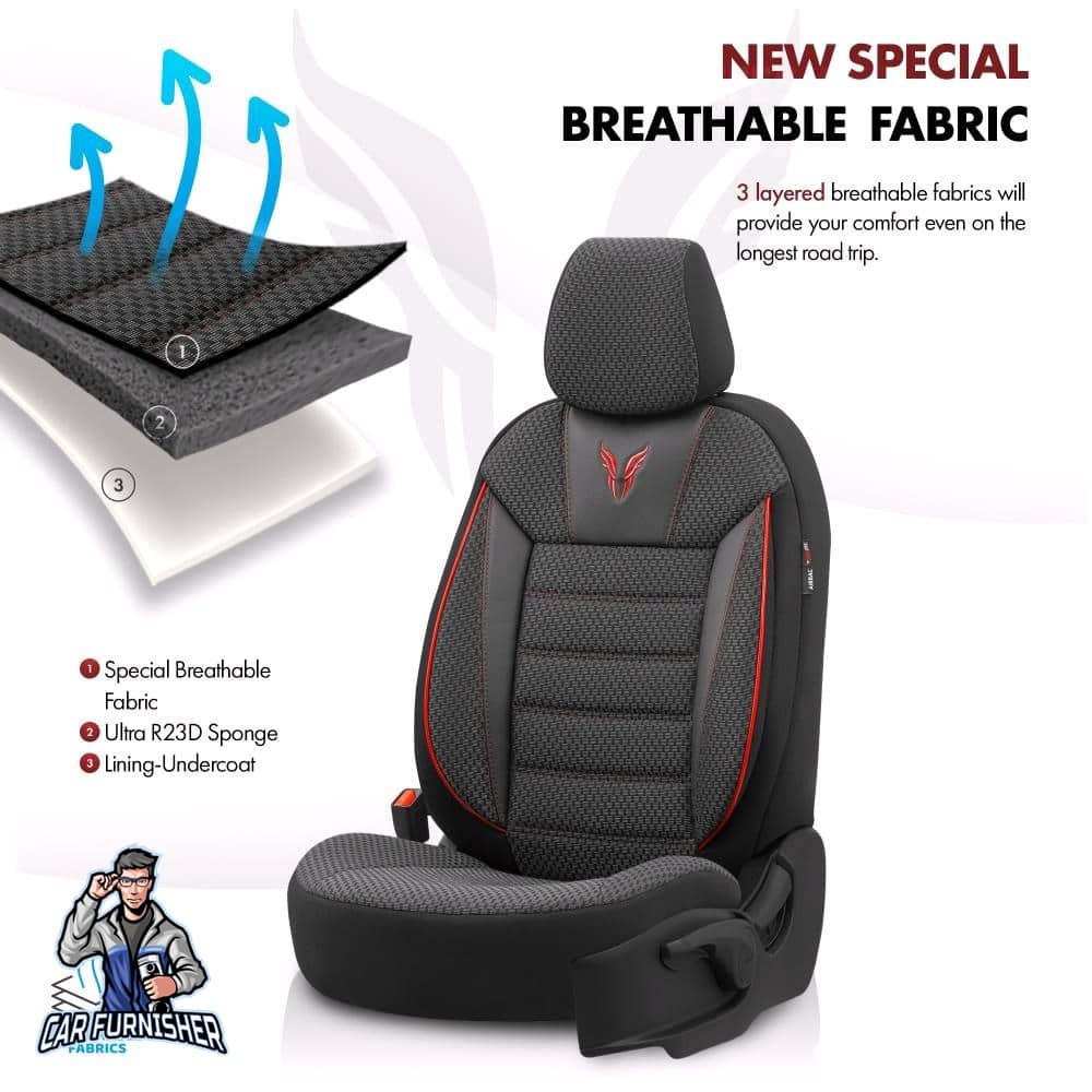Luxury Car Seat Cover Set (3 Colors) | Toro Performance Series Red Leather & Fabric