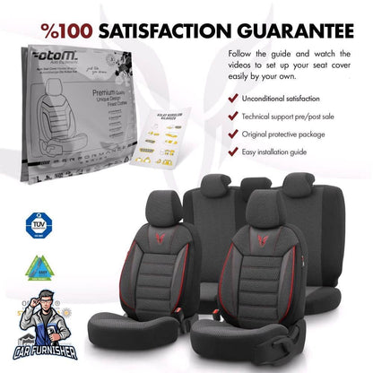 Luxury Car Seat Cover Set (3 Colors) | Toro Performance Series Red Leather & Fabric