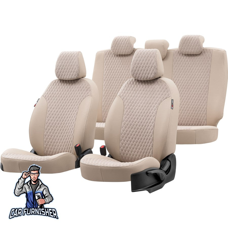 Audi A1 Car Seat Cover 2011-2016 Custom Made Amsterdam Feather Beige Full Set (5 Seats + Handrest) Leather & Foal Feather