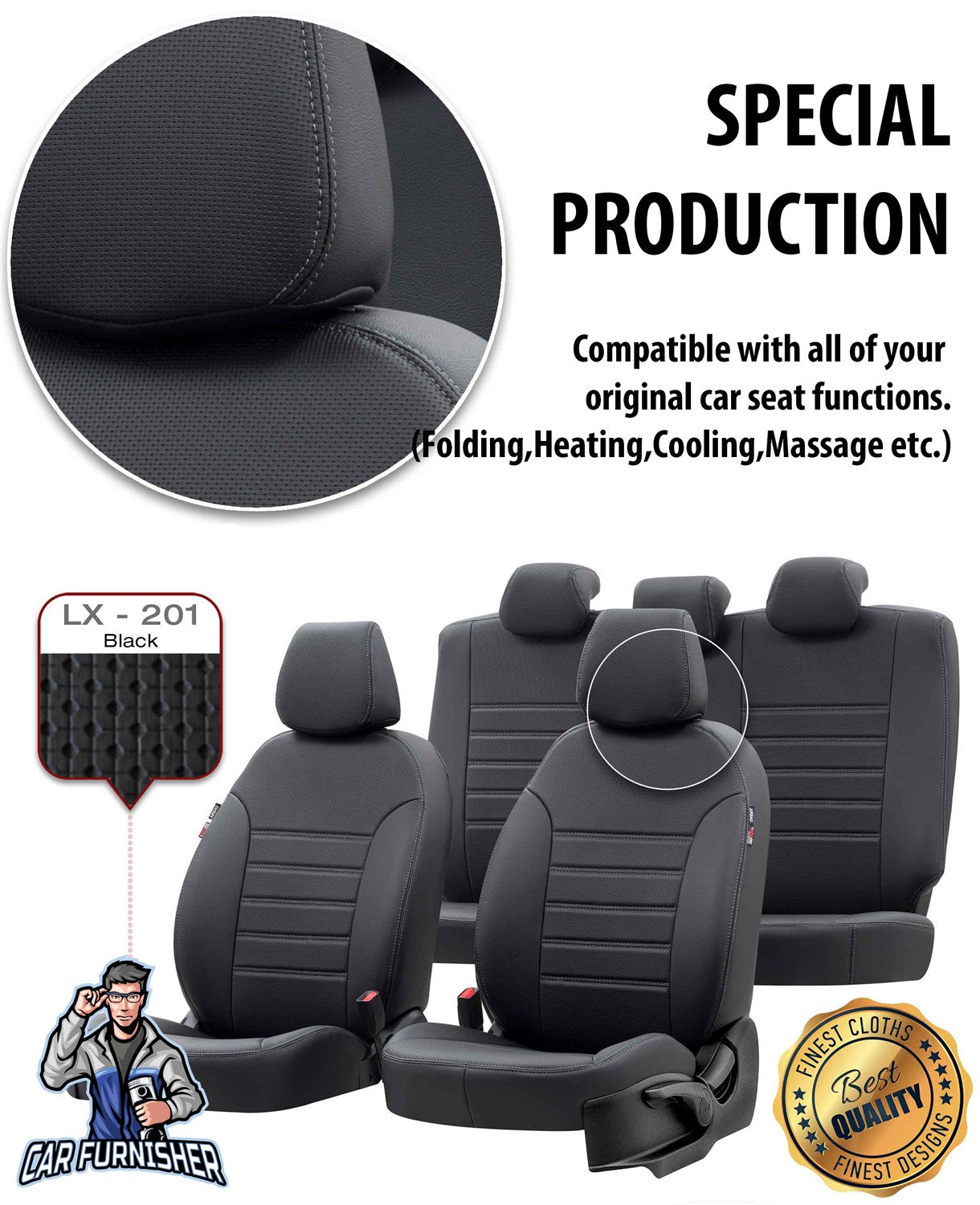 Audi A3 Car Seat Cover 1997-2023 Custom New York Design Black Full Set (5 Seats + Handrest) Leather & Fabric
