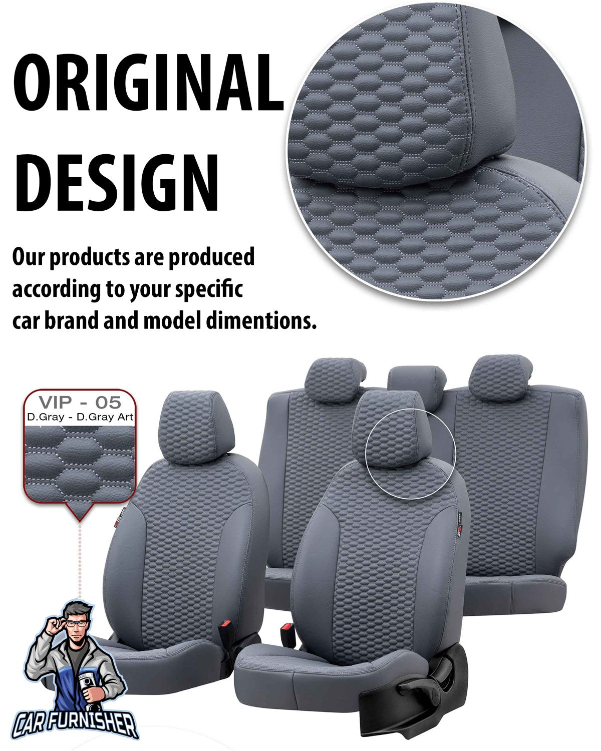 Audi A6 Car Seat Cover 1997-2018 Custom Tokyo Design Dark Gray Full Set (5 Seats + Handrest) Full Leather