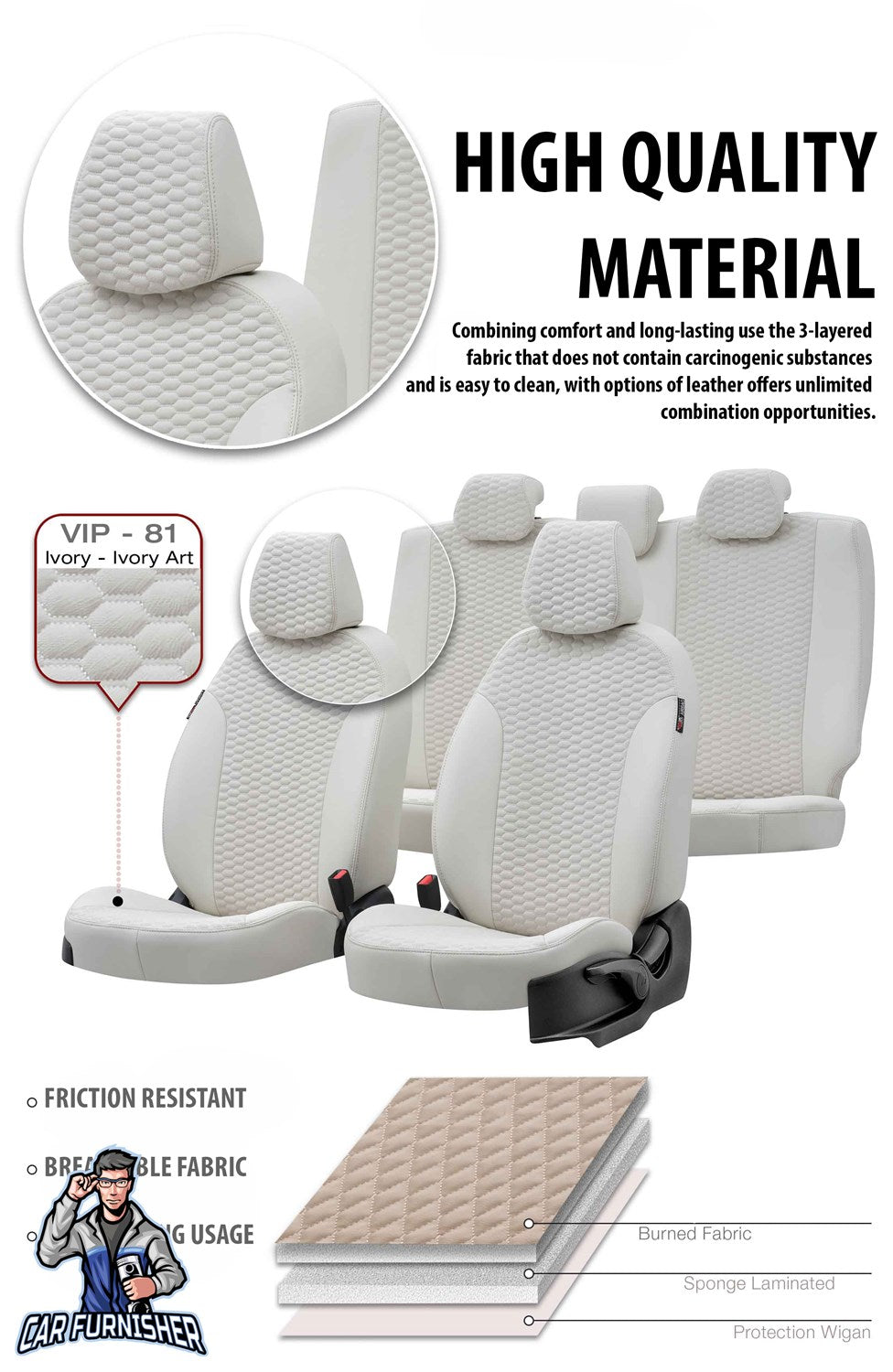 Audi Q3 Car Seat Cover 2012-2018 Tokyo Foal Feather Ivory Full Set (5 Seats + Handrest) Leather & Foal Feather