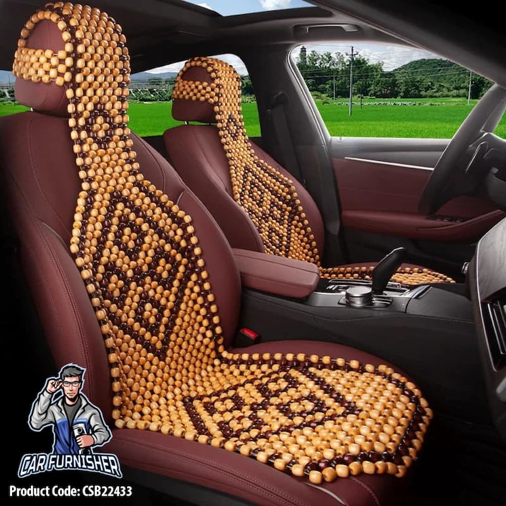 Beaded Car Seat Cover Real Wood (5 Colors) Beige Style B Wood