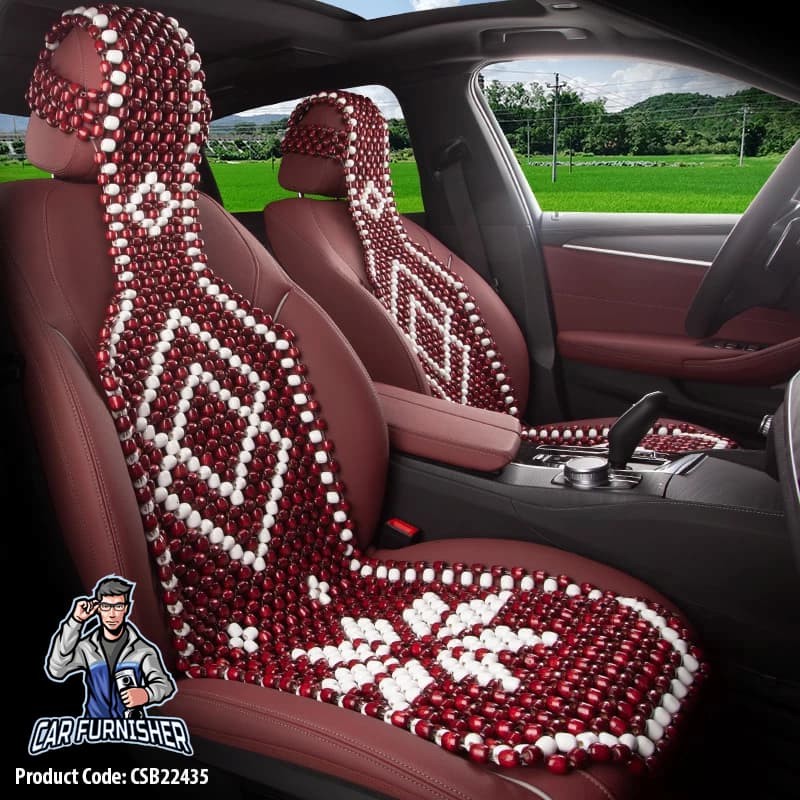 Beaded Car Seat Cover Real Wood (5 Colors) Burgundy Style B Wood