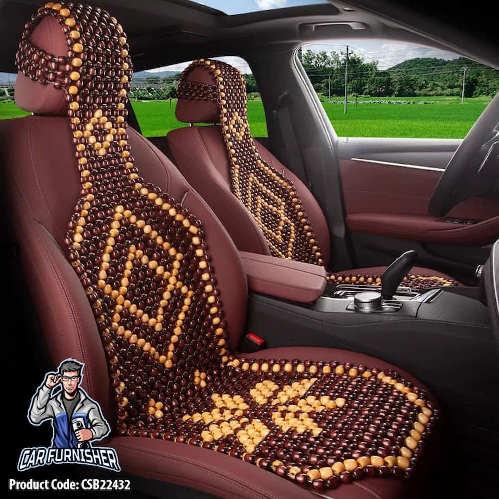 Beaded Car Seat Cover Real Wood (5 Colors) Brown Style A Wood