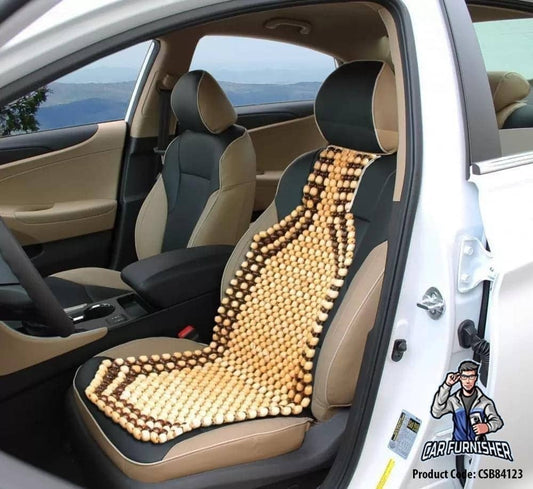 Beaded Car Seat Cover Real Wood Beige Wood
