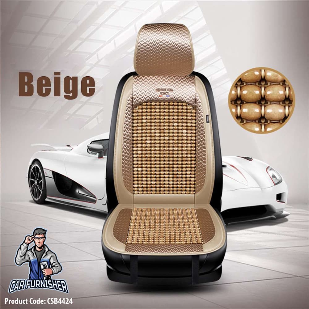 Car Seat Cover Real Wood Bamboo Beads (5 Colors) Beige Bamboo