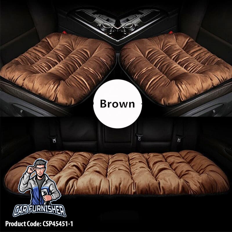 Car Seat Cushion (6 Colors) | Winter Pillow | Soft Brown Full Set (2x Front + Back Piece) Fabric